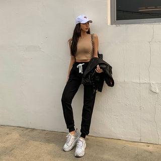 Band-waist Pintuck-trim Pants