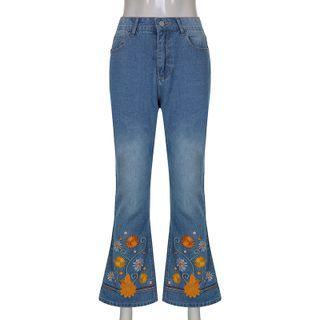 Flower Embroidered Bootcut Jeans