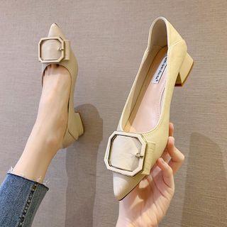 Buckle Pointy-toe Block Heel Pumps