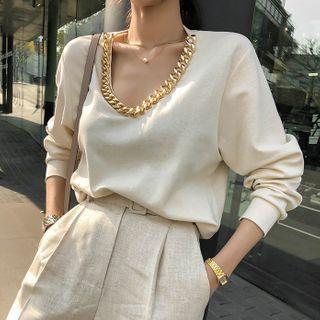 Chain-neckline Cotton Pullover