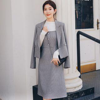 Plaid Blazer / Midi Pinafore Dress