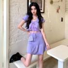 Short-sleeve Drawstring Cardigan / Cutout Cropped Camisole / High-waist Drawstring Skirt