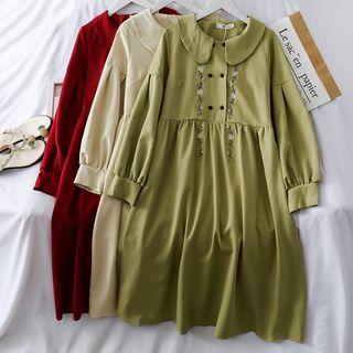 Double-breasted Embroidered A-line Dress