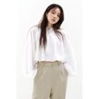 Balloon-sleeve Cropped Blouse Ivory - One Size