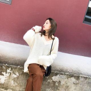 Plain V-neck Loose Fit Sweater