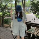 Elbow-sleeve Double-breasted Shirt / Wide Leg Dress Shorts