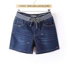 Fleece-lined Embroidery Denim Shorts