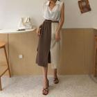 Belted Two-tone Long Skirt