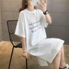 Elbow-sleeve Cat Print Midi T-shirt Dress
