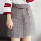 Plaid Asymmetrical A-line Skirt With Cord