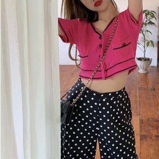 Piped Short-sleeve Knit Top / Dot Pants