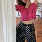 Piped Short-sleeve Knit Top / Dot Pants
