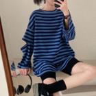 Distressed Long-sleeve Striped T-shirt Stripe - One Size