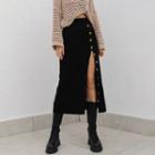 High-waist Button-detail Slit Midi Skirt