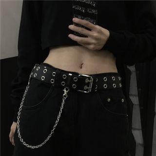 Chained Faux Leather Belt 1pc - Black - One Size