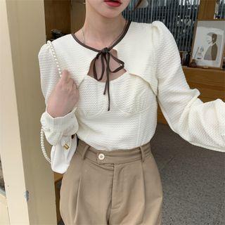 Bow-neck Cutout Blouse