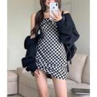 Knit Cape Top / Checkerboard Sleeveless Mini Dress
