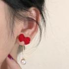 Flocking Bow Faux Pearl Dangle Earring 1 Pair - 2451a - Silver Pin - Crystal - Red - One Size