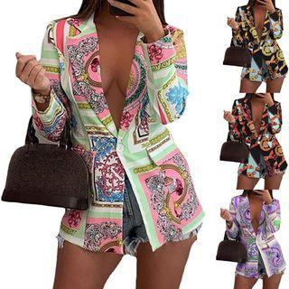 Graphic Print One-button Blazer