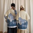 Couple Matching Mock Neck Print Loose-fit Sweater