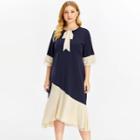 Elbow-sleeve Paneled Midi Mermaid Dress