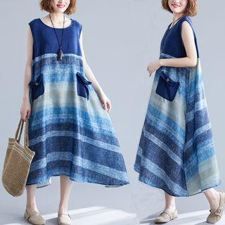Printed Sleeveless Midi Shiftdress As Shown In Figure - One Size