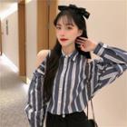 Long-sleeve Striped Cold Shoulder Shirt