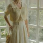 Short-sleeve Pointelle Polo Knit Top / Midi A-line Skirt