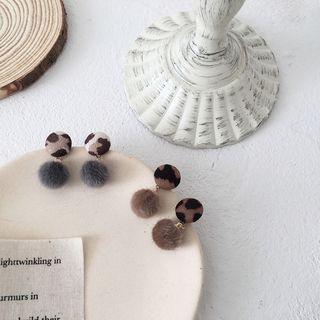 Leopard Print Pom Pom Drop Earring / Leopard Print Pom Pom Clip-on Earring