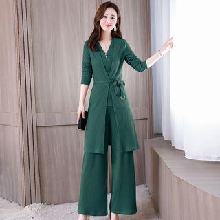 Set: Sleeveless Top + Wide Leg Pants + Jacket