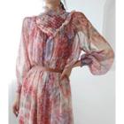Set: Ruffle-trim Floral Print Chiffon Dress + Floral Print Slipdress