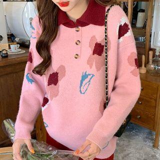 Flower Print Collared Sweater