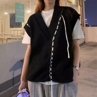 Lace-up Sweater Vest Black - One Size