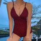 Houndstooth Spaghetti-strap Swimsuit