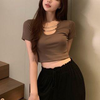 Short-sleeve Chained T-shirt / Wide Leg Pants