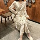 Long-sleeve Dotted Chiffon Layer Dress As Shown In Figure - One Size