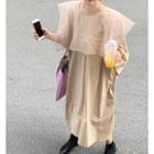 Long-sleeve Organza Collar Midi Dress Almond - One Size