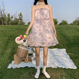 Dye Print Spaghetti Strap Shift Dress As Shown In Figure - One Size