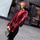 Long-sleeve Velvet Ruffled Blouse