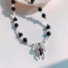 Spider Pendant Bead Necklace Black & White - One Size