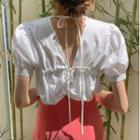 Round Neck Puff Short Sleeve Open Back Plain Shirt/ Plain A-line Skirt