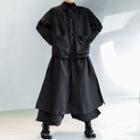 Plain Button Jacket / Wide Leg Pants Jacket - Black - One Size / Pants - Black - One Size