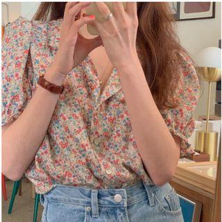 Lapel Floral Print Blouse