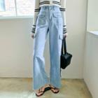Washed Wide-leg Cargo Jeans Light Blue - One Size