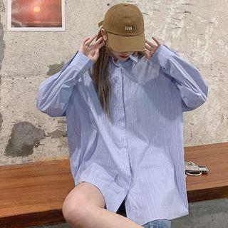 Lettering Striped Shirt Blue - One Size