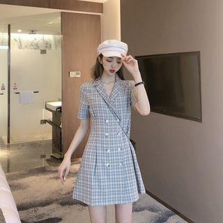 Short-sleeve Double-breasted A-line Mini Blazer Dress