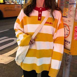 Loose-fit Stiped Embroidered Knit Sweater