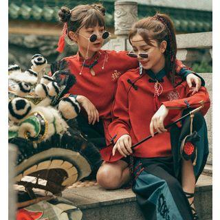 Chinese Style Long-sleeve Top / Mini Pleated Skirt