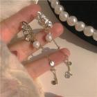 Butterfly Faux Pearl Drop Earring 1 Pair - Silver Needle - Gold - One Size