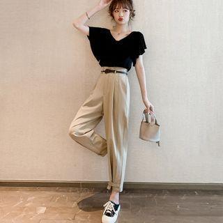 V-neck Short-sleeve T-shirt / Crop Harem Pants